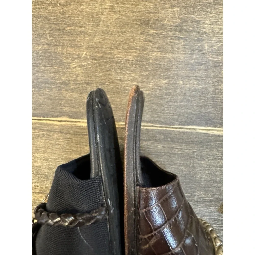 Brighton‎ Lilian Black Leather Wedge Mules Size 8 Silver
